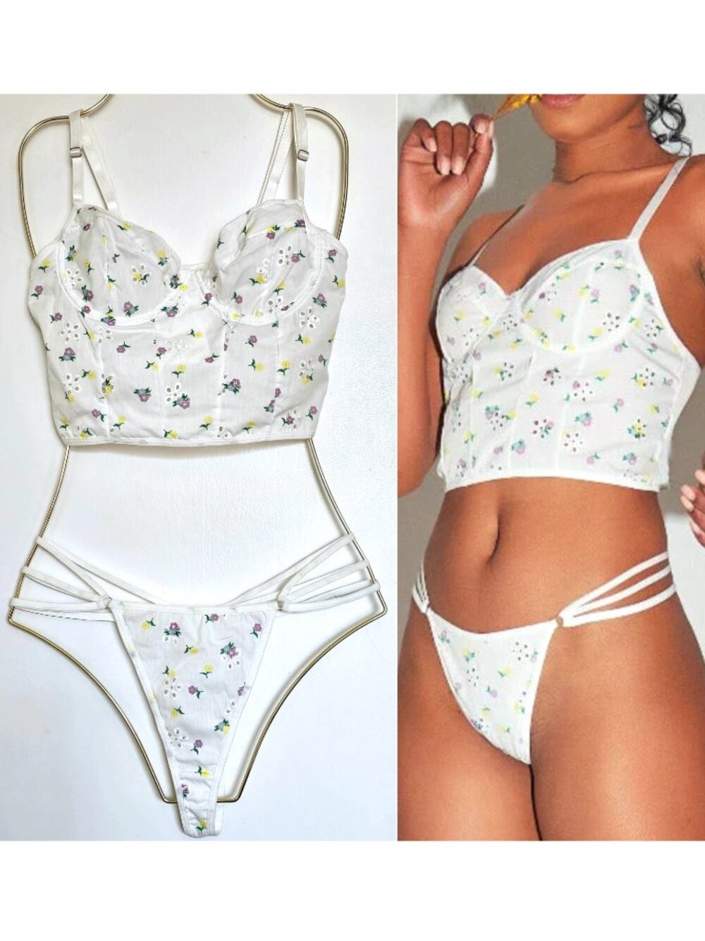 NEW! 2PC SET! Moxy Intimates Floral Y2K Bustier Bra Crop Top & Thong M Medium